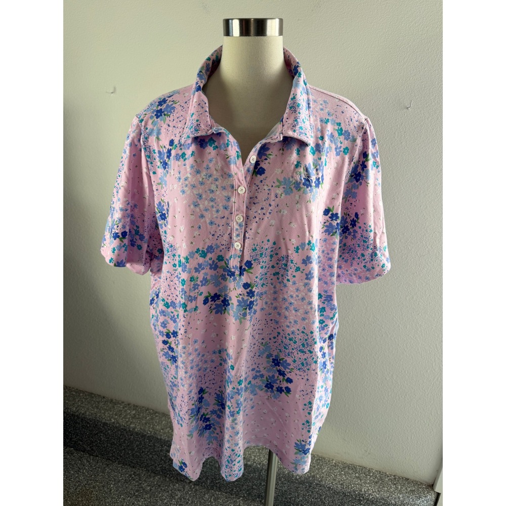 Isaac Mizrahi Live Womens Plus 3X Pima Cotton Floral Short Sleeve Top Pink Blue